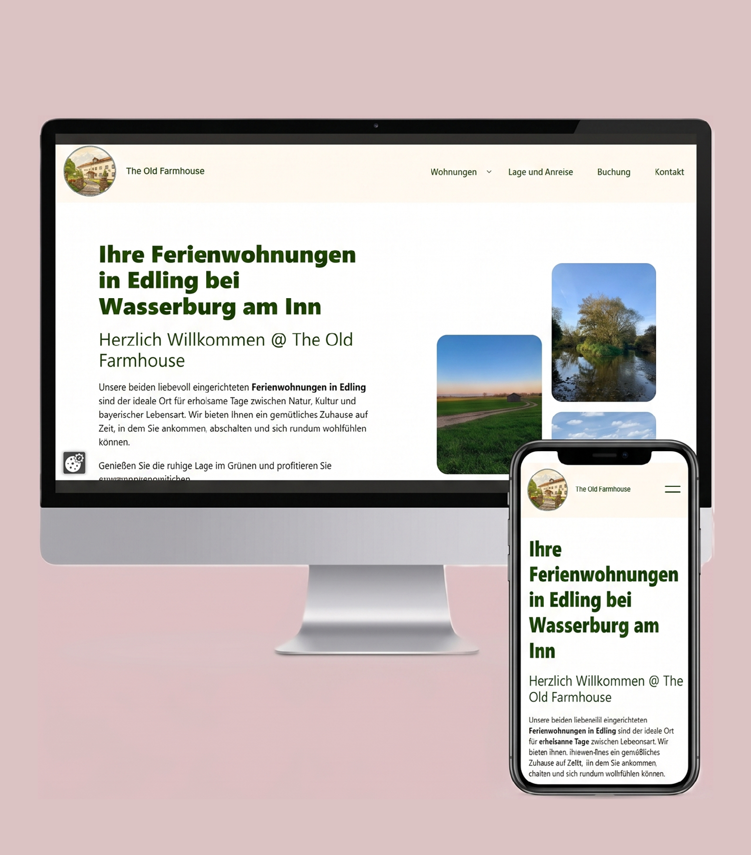 Internetseite des Kunden The-Old-Farmhouse auf Mac und iPhone